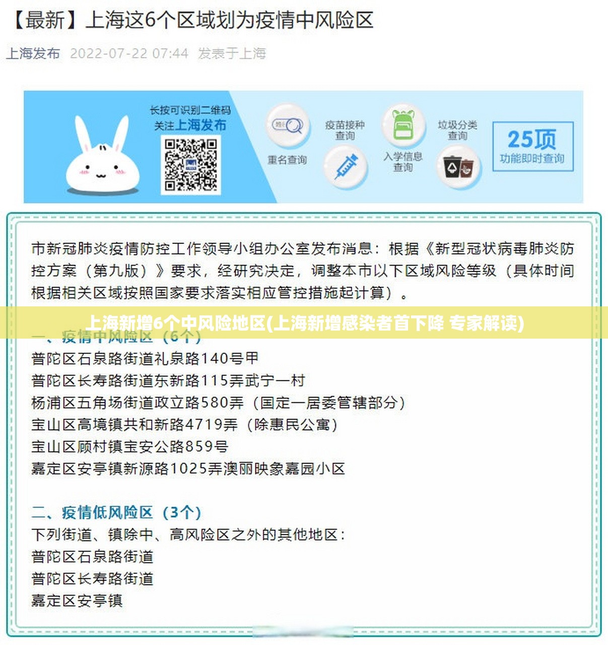 上海新增6个中风险地区(上海新增感染者首下降 专家解读)