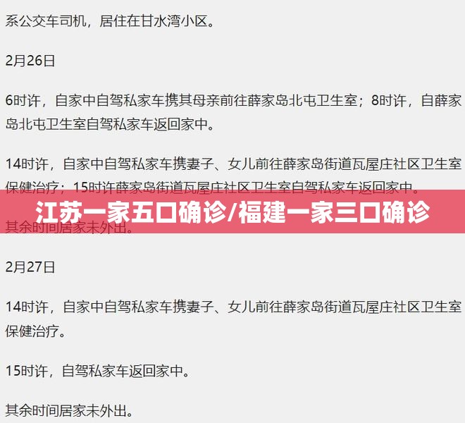 江苏一家五口确诊/福建一家三口确诊