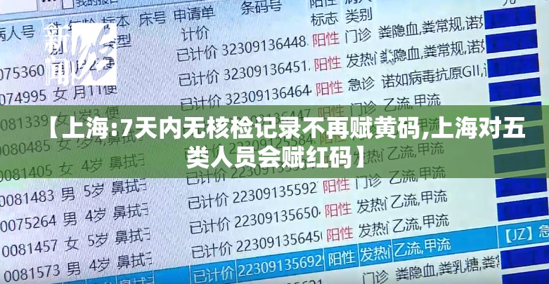 【上海:7天内无核检记录不再赋黄码,上海对五类人员会赋红码】