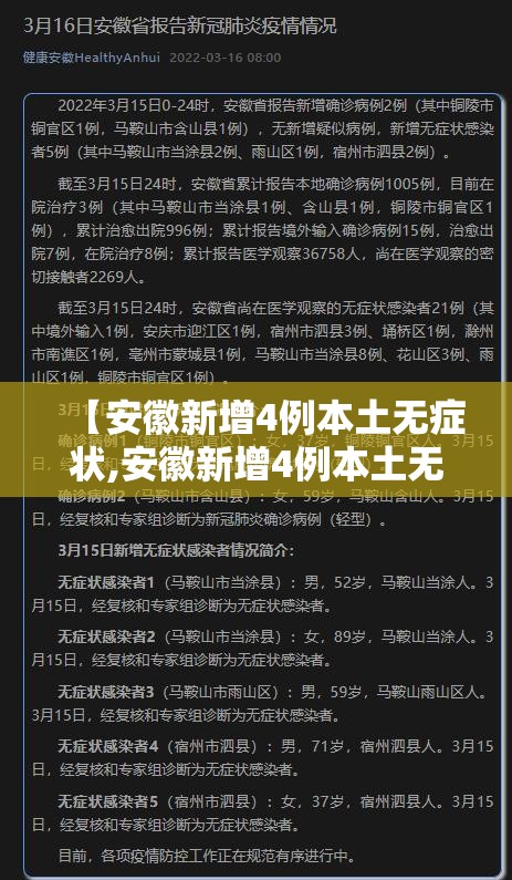 【安徽新增4例本土无症状,安徽新增4例本土无症状病例】