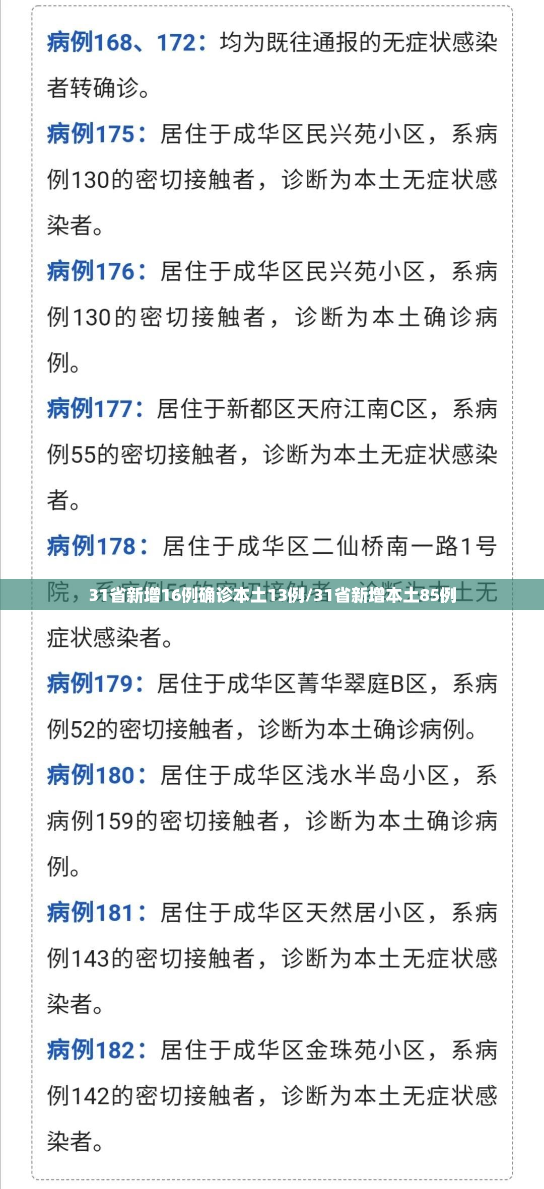 31省新增16例确诊本土13例/31省新增本土85例