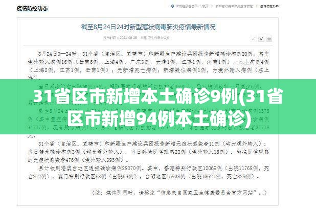31省区市新增本土确诊9例(31省区市新增94例本土确诊)