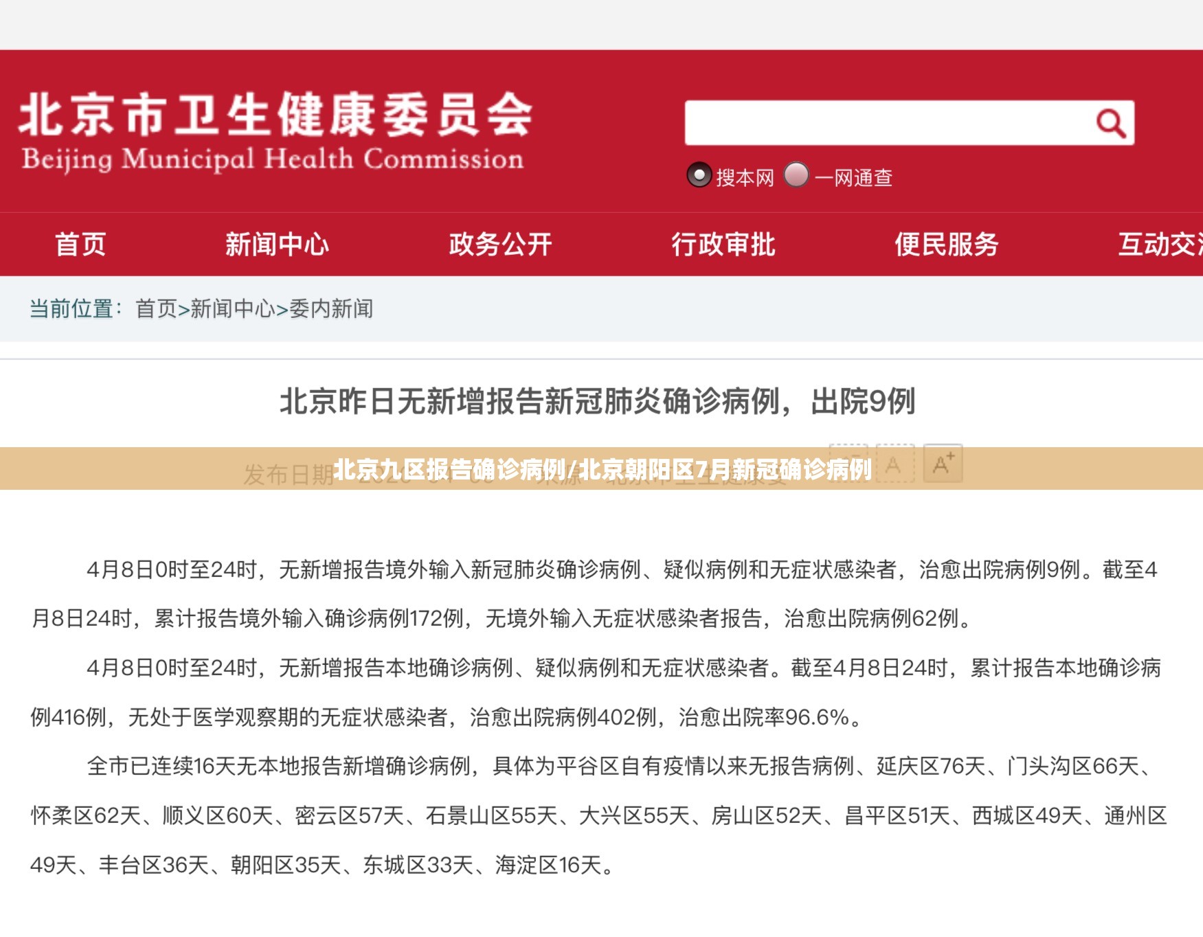 北京九区报告确诊病例/北京朝阳区7月新冠确诊病例