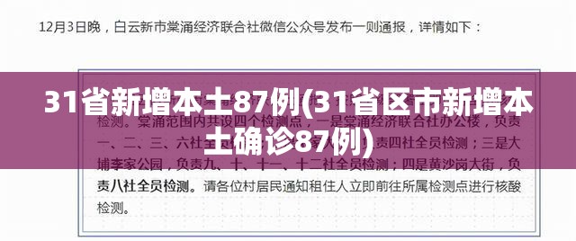 31省新增本土87例(31省区市新增本土确诊87例) 31省新增本土87例(31省区市新增本土确诊87例)