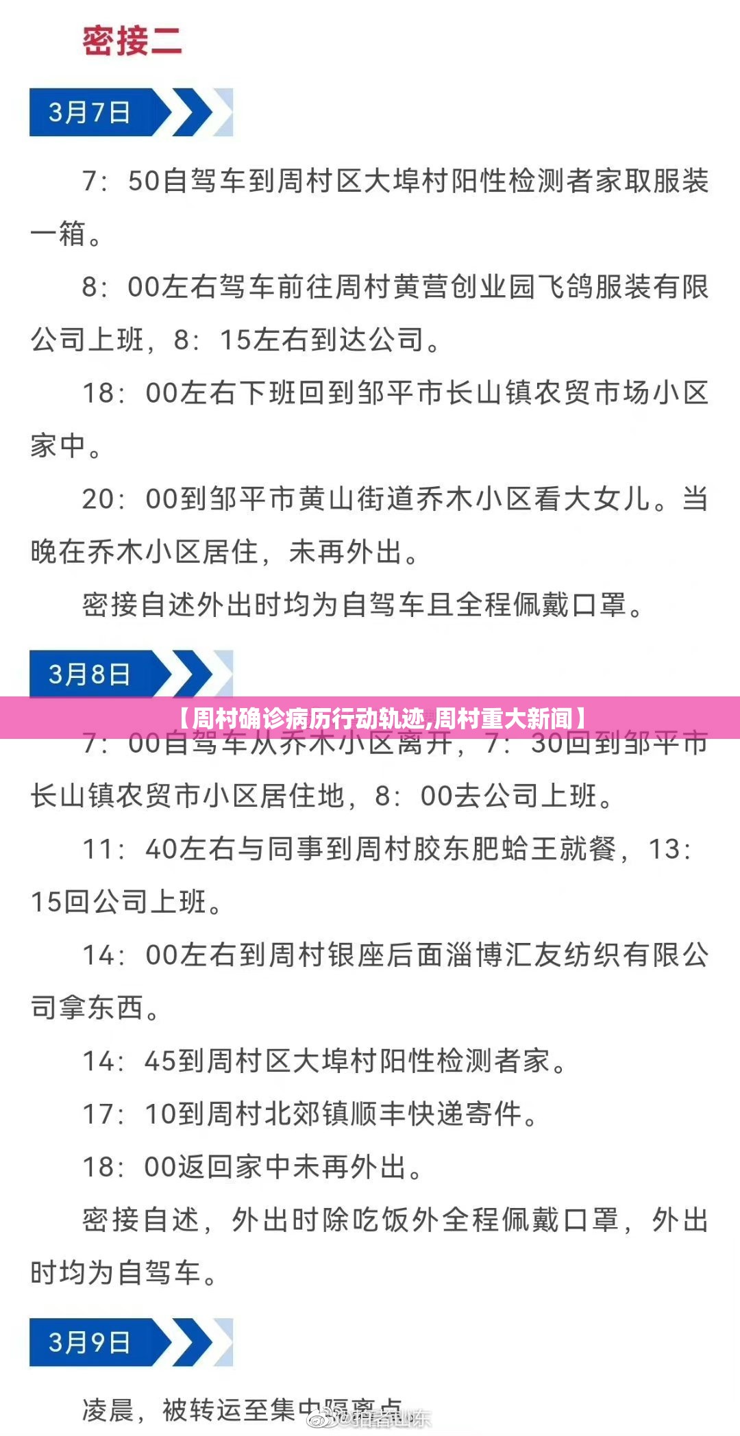 【周村确诊病历行动轨迹,周村重大新闻】