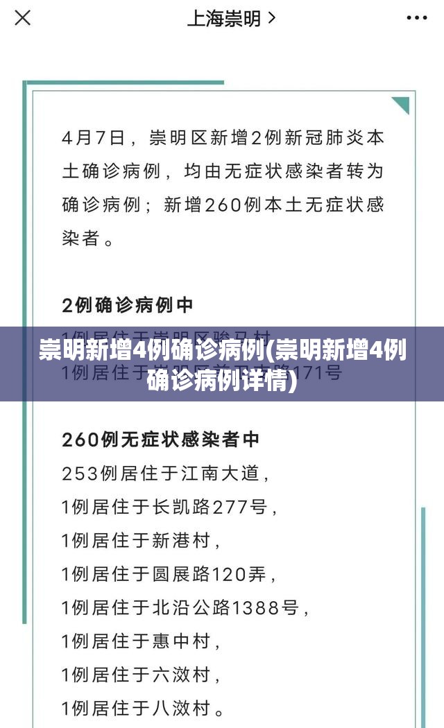 崇明新增4例确诊病例(崇明新增4例确诊病例详情)